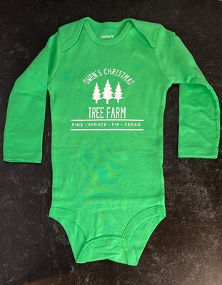 Personalized Baby Onesie, Long Sleeve Christmas Tree Farm, Baby Christmas Outfit, - image2